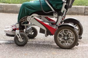 powered wheelchair on road